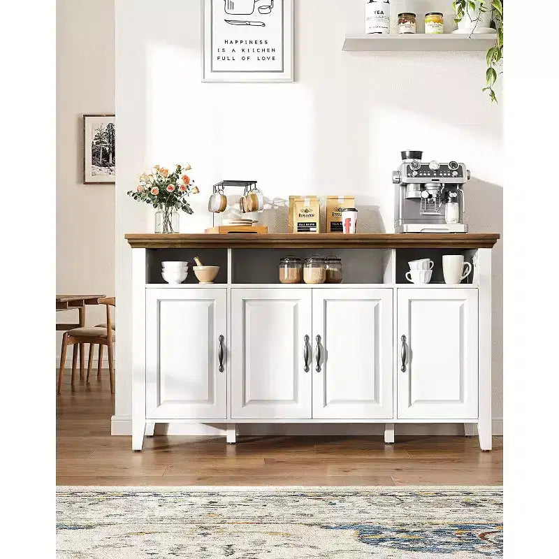 Amada Mobile Buffet con Ante, Credenza Grande da 140 cm con Ripiani Regolabili, 4 Ante, Mobile Moderno da Bar per Caffè in Stile Rustico