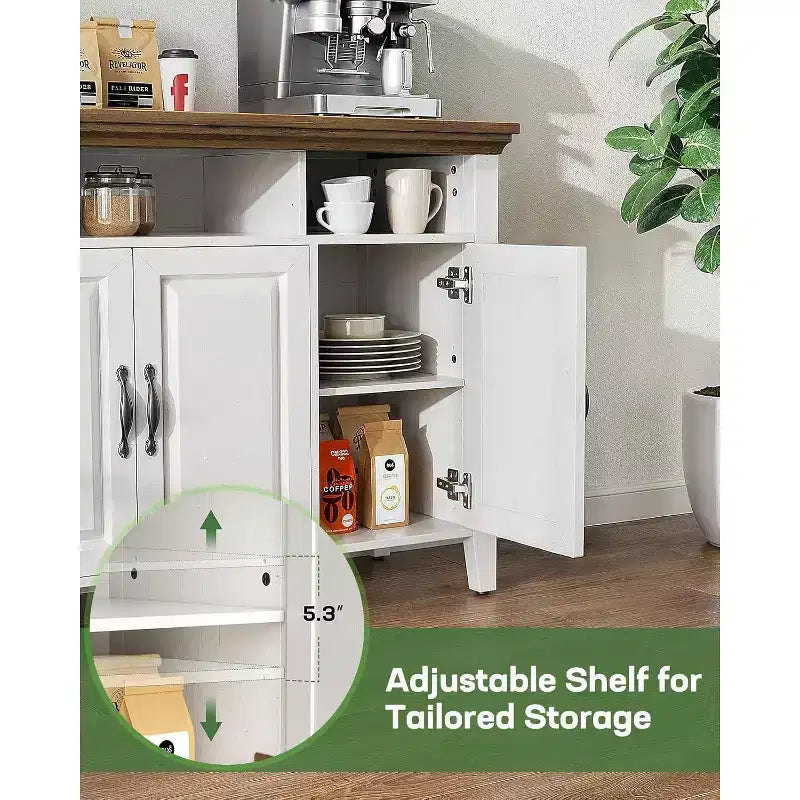 Amada Mobile Buffet con Ante, Credenza Grande da 140 cm con Ripiani Regolabili, 4 Ante, Mobile Moderno da Bar per Caffè in Stile Rustico