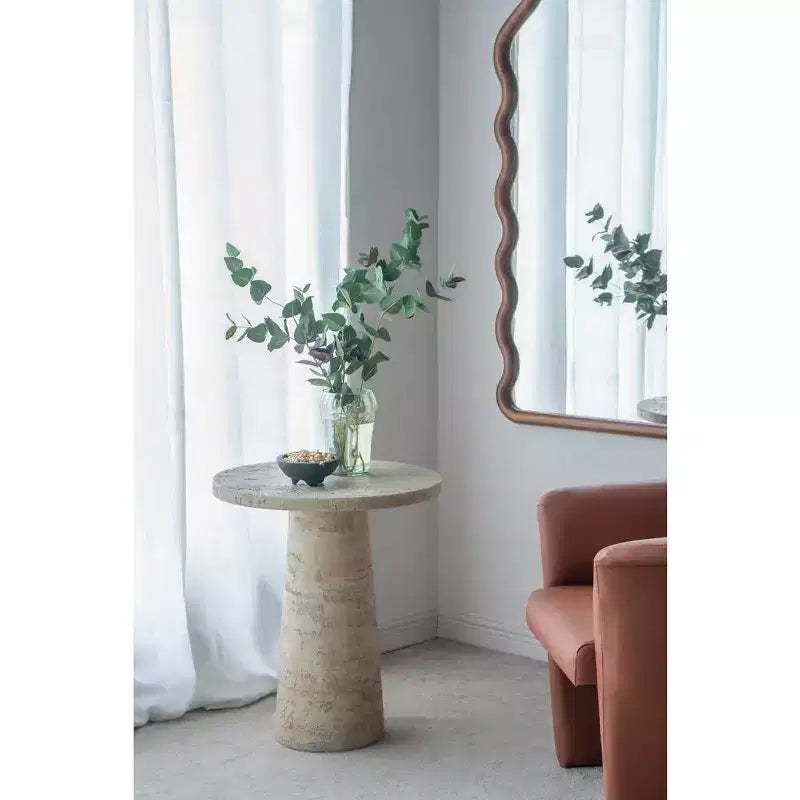 Tavolino rotondo color crema con base a piedistallo 22x22x25,5