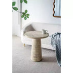Tavolino rotondo color crema con base a piedistallo 22x22x25,5