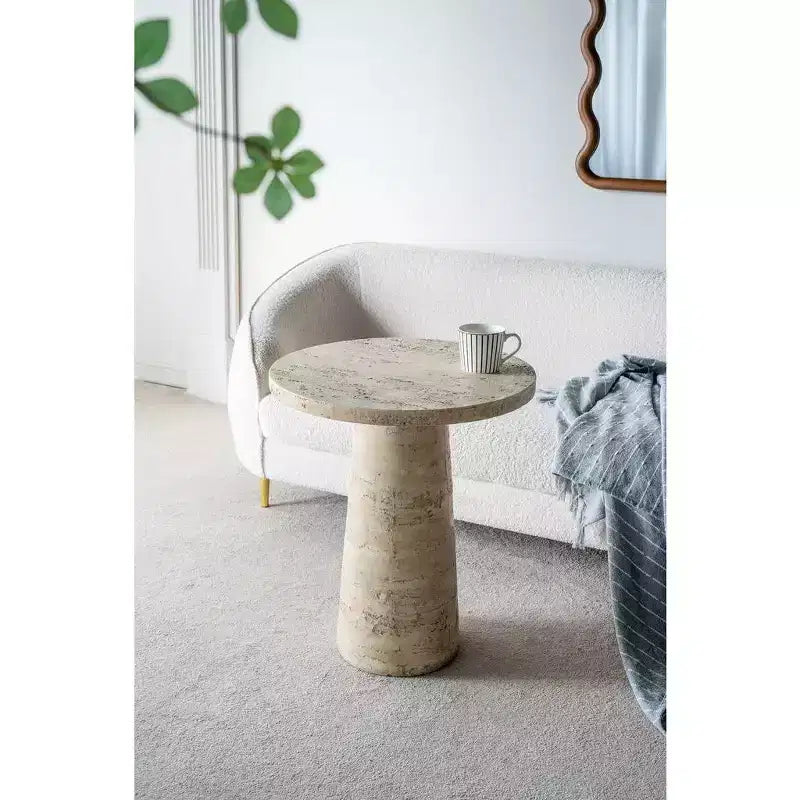 Tavolino rotondo color crema con base a piedistallo 22x22x25,5