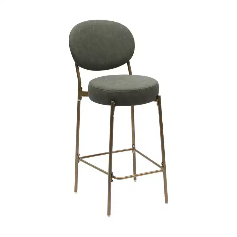HomeRoots Set di Due Sgabelli da Bar Bassi Verdi e Oro in Ecopelle e Metallo, Altezza Bancone, da 29 Pollici