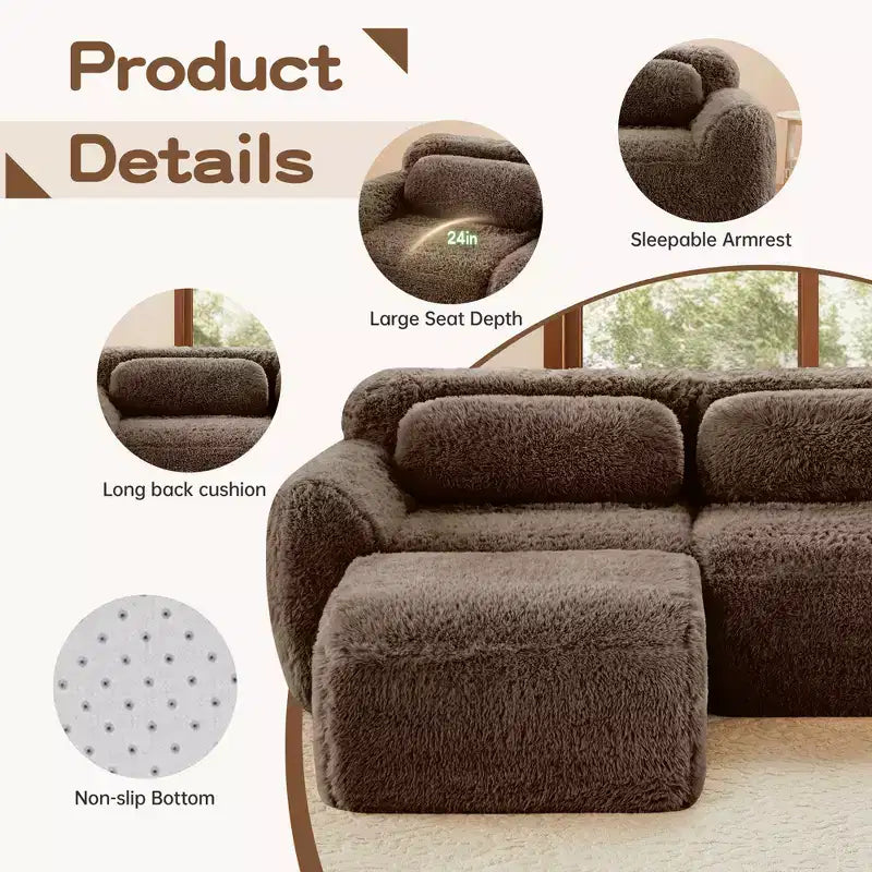Divano a U senza struttura, spugna HD 32D, fondo antiscivolo, nessun assemblaggio, design ergonomico, combinazione libera, confezionato sottovuoto per soggiorni/studi