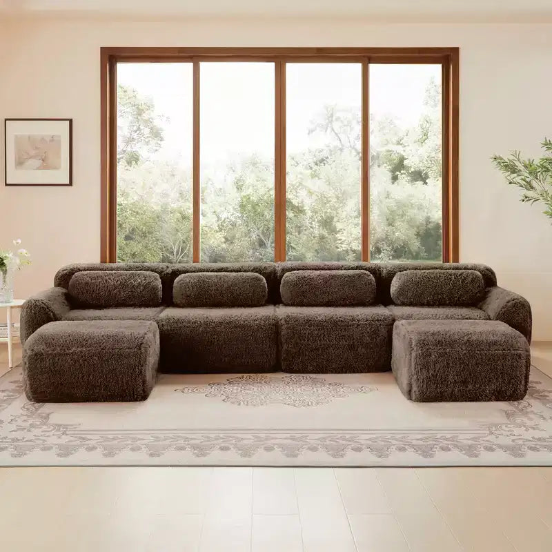 Divano a U senza struttura, spugna HD 32D, fondo antiscivolo, nessun assemblaggio, design ergonomico, combinazione libera, confezionato sottovuoto per soggiorni/studi