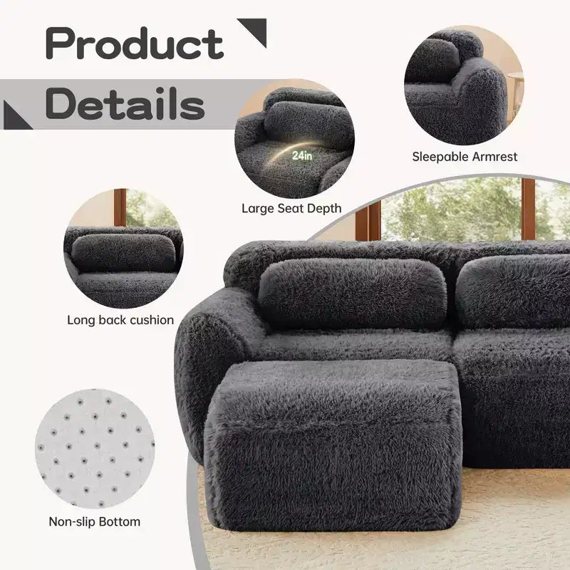 Divano a U senza struttura, spugna HD 32D, fondo antiscivolo, nessun assemblaggio, design ergonomico, combinazione libera, confezionato sottovuoto per soggiorni/studi