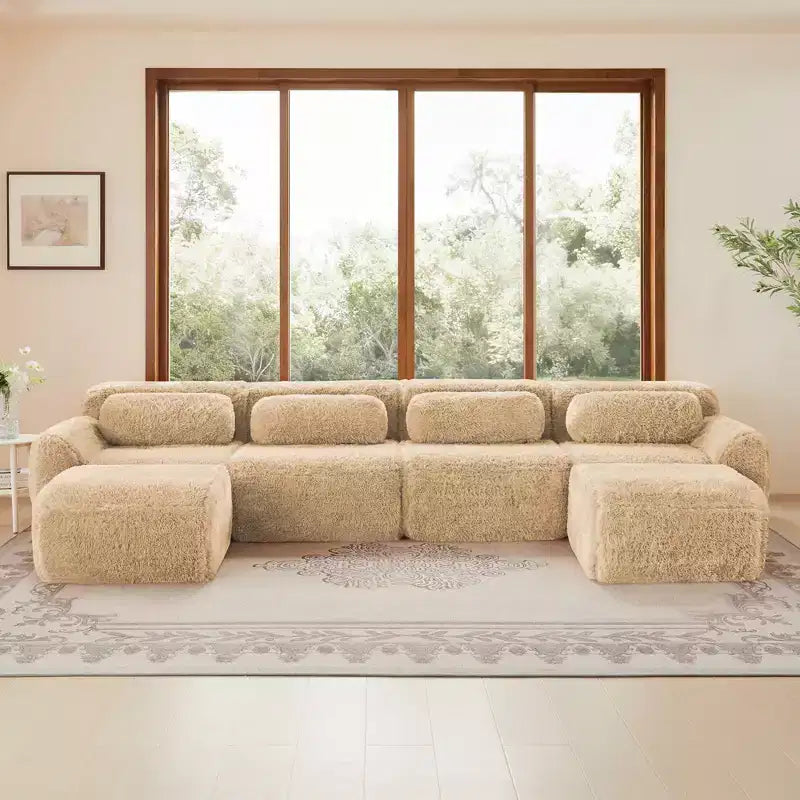 Divano a U senza struttura, spugna HD 32D, fondo antiscivolo, nessun assemblaggio, design ergonomico, combinazione libera, confezionato sottovuoto per soggiorni/studi