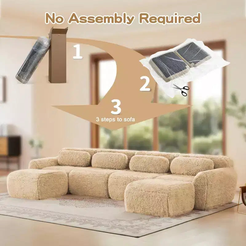 Divano a U senza struttura, spugna HD 32D, fondo antiscivolo, nessun assemblaggio, design ergonomico, combinazione libera, confezionato sottovuoto per soggiorni/studi