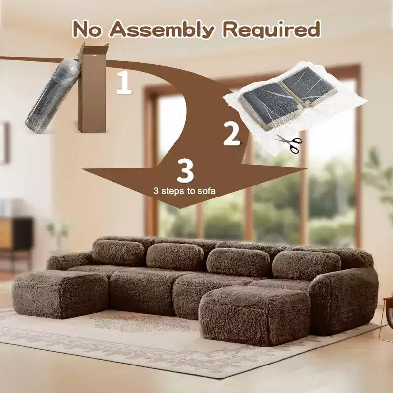 Divano a U senza struttura, spugna HD 32D, fondo antiscivolo, nessun assemblaggio, design ergonomico, combinazione libera, confezionato sottovuoto per soggiorni/studi