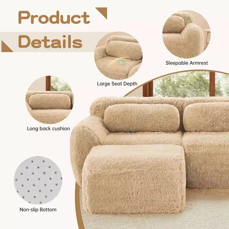 Divano a U senza struttura, spugna HD 32D, fondo antiscivolo, nessun assemblaggio, design ergonomico, combinazione libera, confezionato sottovuoto per soggiorni/studi