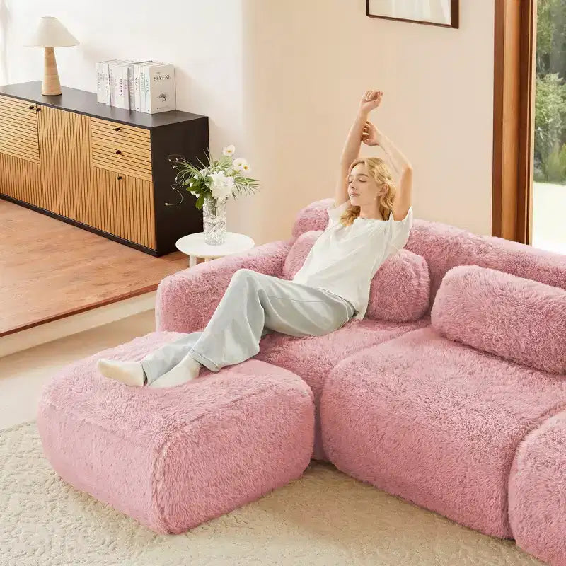 Divano a U senza struttura, spugna HD 32D, fondo antiscivolo, nessun assemblaggio, design ergonomico, combinazione libera, confezionato sottovuoto per soggiorni/studi