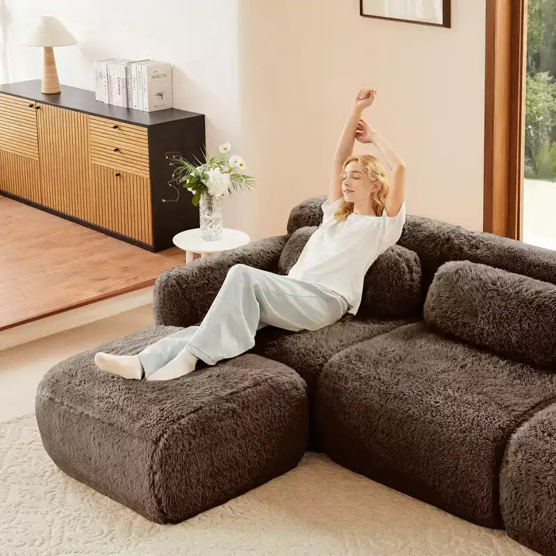 Divano a U senza struttura, spugna HD 32D, fondo antiscivolo, nessun assemblaggio, design ergonomico, combinazione libera, confezionato sottovuoto per soggiorni/studi
