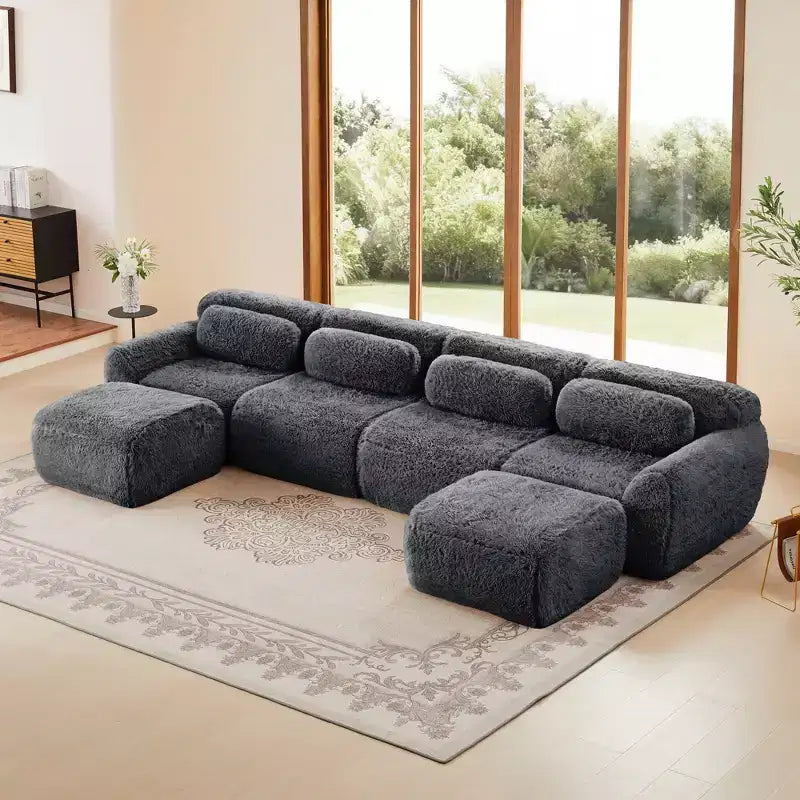 Divano a U senza struttura, spugna HD 32D, fondo antiscivolo, nessun assemblaggio, design ergonomico, combinazione libera, confezionato sottovuoto per soggiorni/studi