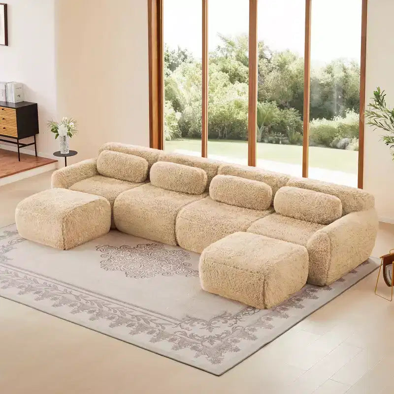 Divano a U senza struttura, spugna HD 32D, fondo antiscivolo, nessun assemblaggio, design ergonomico, combinazione libera, confezionato sottovuoto per soggiorni/studi