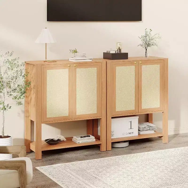 Scarpiera in Rattan per Ingresso, Scarpiera da Terra a 5 Ripiani in Legno, Ripiani Regolabili, Organizzatore Portaoggetti Aperto per Corridoio, Soggiorno, Rovere Scuro