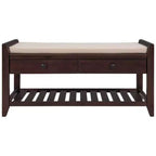TUYOHW Scarpiera con Panca in Legno Massello con 2 Cassetti e Cuscino, Organizer Multiuso da Ingresso con Base a Griglia, Espresso
