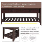 TUYOHW Scarpiera con Panca in Legno Massello con 2 Cassetti e Cuscino, Organizer Multiuso da Ingresso con Base a Griglia, Espresso