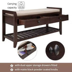 TUYOHW Scarpiera con Panca in Legno Massello con 2 Cassetti e Cuscino, Organizer Multiuso da Ingresso con Base a Griglia, Espresso