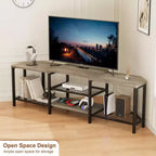 Mobile porta TV LED per TV fino a 75 pollici, mobile TV da 67 pollici con prese di corrente, ripiani a giorno, tavolino porta TV