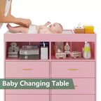 Comò per camera da letto con piano fasciatoio, cassettiera fasciatoio per bambini a 6 cassetti con ripiani aperti