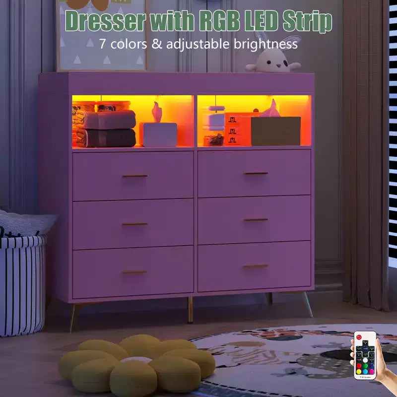 Comò per camera da letto con piano fasciatoio, cassettiera fasciatoio per bambini a 6 cassetti con ripiani aperti