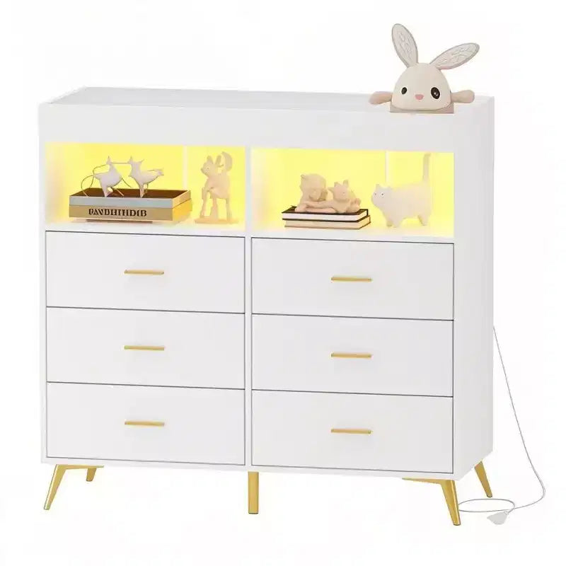 Comò per camera da letto con piano fasciatoio, cassettiera fasciatoio per bambini a 6 cassetti con ripiani aperti