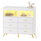 Comò per camera da letto con piano fasciatoio, cassettiera fasciatoio per bambini a 6 cassetti con ripiani aperti