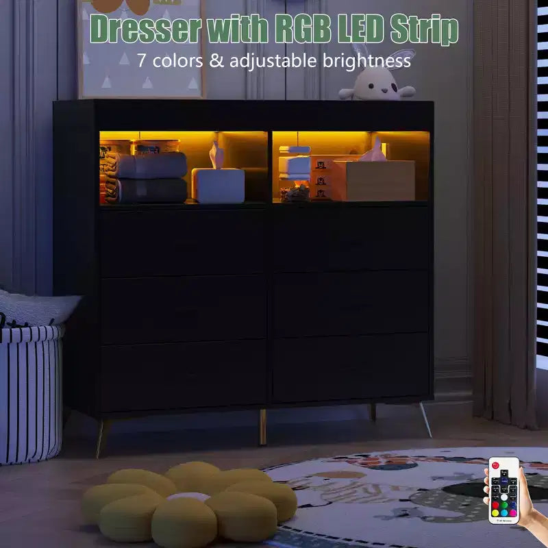 Comò per camera da letto con piano fasciatoio, cassettiera fasciatoio per bambini a 6 cassetti con ripiani aperti