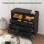 Comò per camera da letto con piano fasciatoio, cassettiera fasciatoio per bambini a 6 cassetti con ripiani aperti