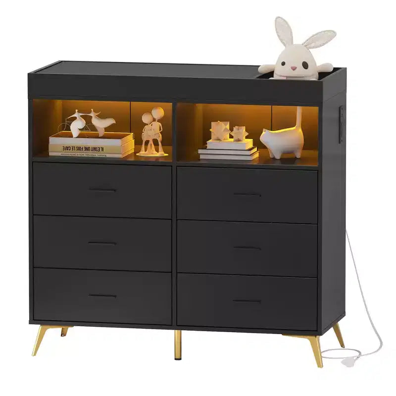 Comò per camera da letto con piano fasciatoio, cassettiera fasciatoio per bambini a 6 cassetti con ripiani aperti