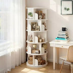 Libreria girevole a 5 ripiani JVNOXK, libreria girevole circolare a 360°, salvaspazio, compatta, a torre, bianco caldo