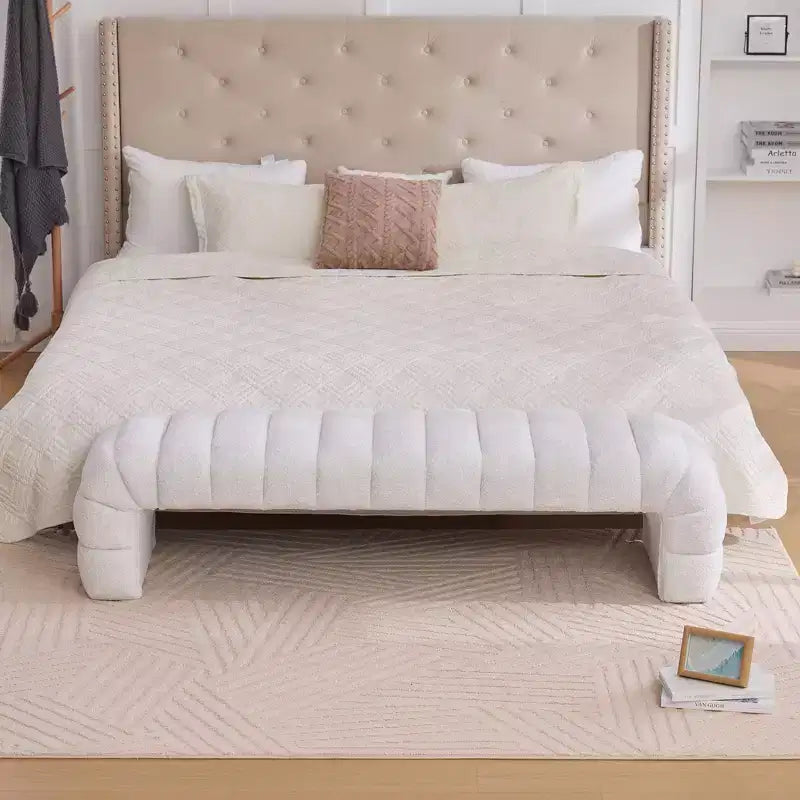 TUYOHW Moderna Panca Ottomana con Tessuto Chenille Trapuntato, Panca da Fondo Letto, Daybed Rettangolare, Sgabello per Toeletta per Soggiorno, Ingresso