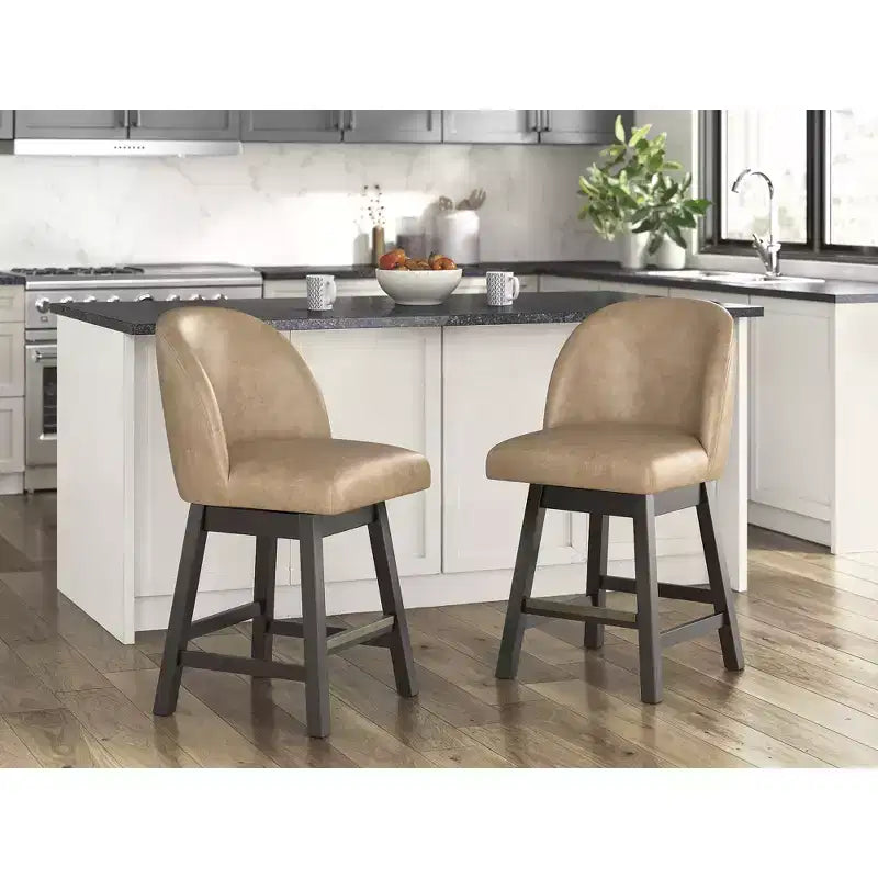Signature Design by Ashley Neymorton Counter Height Upholstered Swivel Barstools, Set of 2, Brown Faux Leather