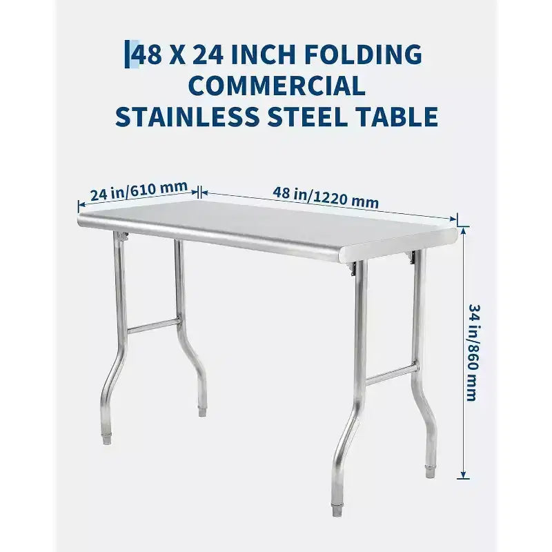 Tavolo pieghevole commerciale in acciaio inossidabile 48x24 pollici | Tavolo da preparazione resistente per ristorante, catering e cucina casalinga