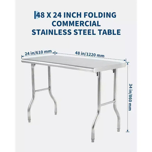 Tavolo pieghevole commerciale in acciaio inossidabile 48x24 pollici | Tavolo da preparazione resistente per ristorante, catering e cucina casalinga