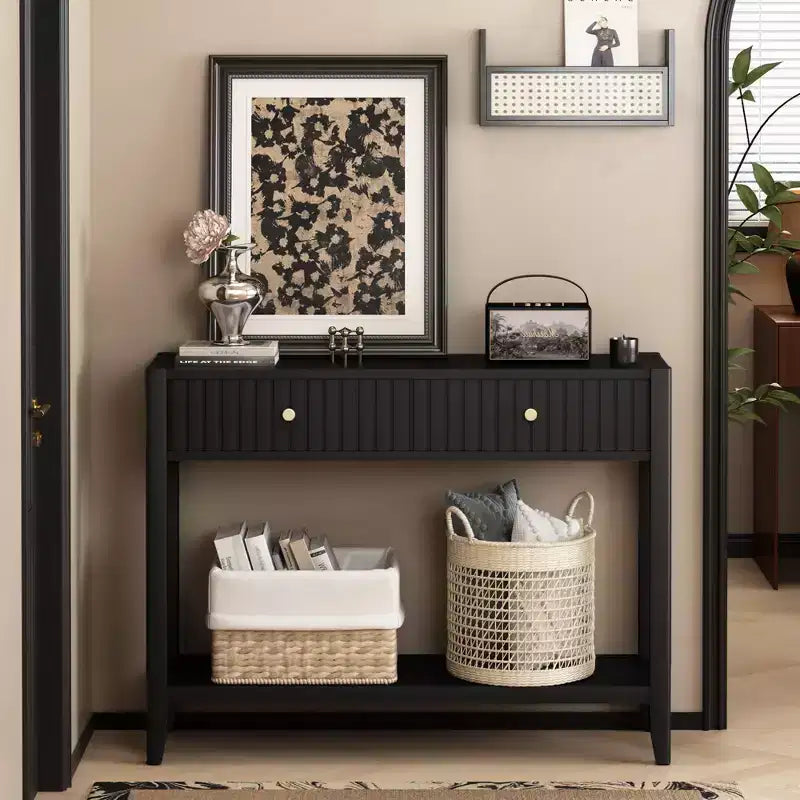 Console Table Entryway Table Sofa Side Table Storage Accent Table with Drawers & Shelf, Black - ModernLuxe