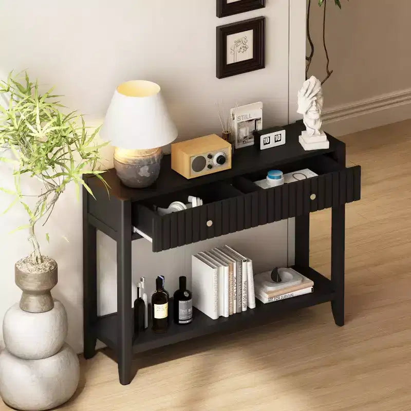 Consolle Tavolo d'ingresso Tavolino da divano Tavolino d'appoggio con cassetti e ripiano, Nero - ModernLuxe