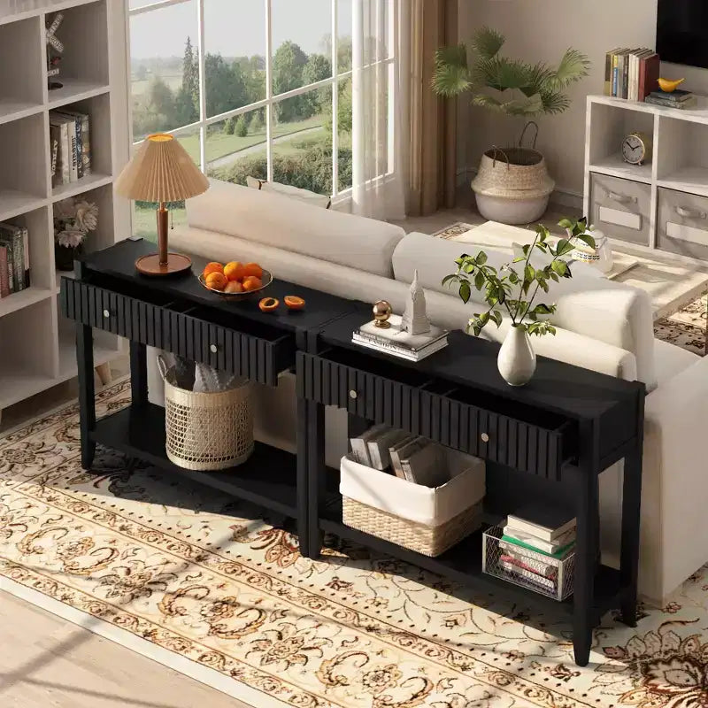 Consolle Tavolo d'ingresso Tavolino da divano Tavolino d'appoggio con cassetti e ripiano, Nero - ModernLuxe
