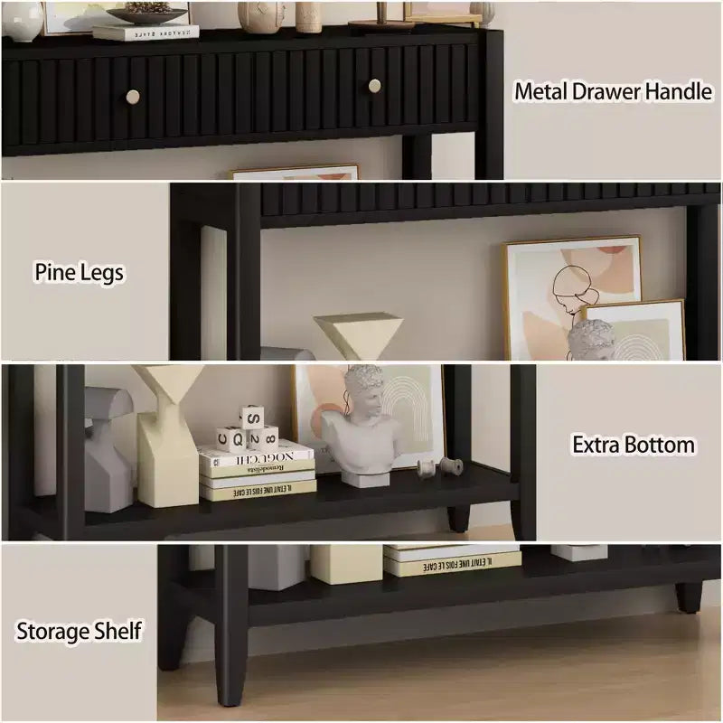 Consolle Tavolo d'ingresso Tavolino da divano Tavolino d'appoggio con cassetti e ripiano, Nero - ModernLuxe