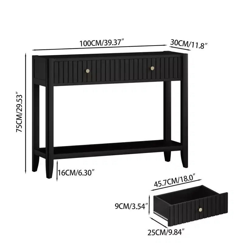 Consolle Tavolo d'ingresso Tavolino da divano Tavolino d'appoggio con cassetti e ripiano, Nero - ModernLuxe