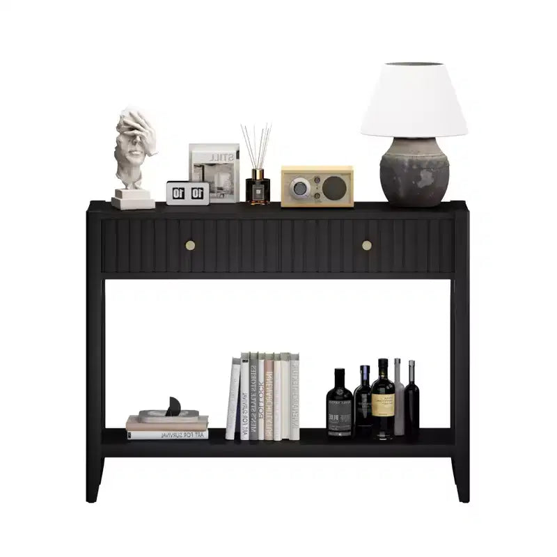 Consolle Tavolo d'ingresso Tavolino da divano Tavolino d'appoggio con cassetti e ripiano, Nero - ModernLuxe