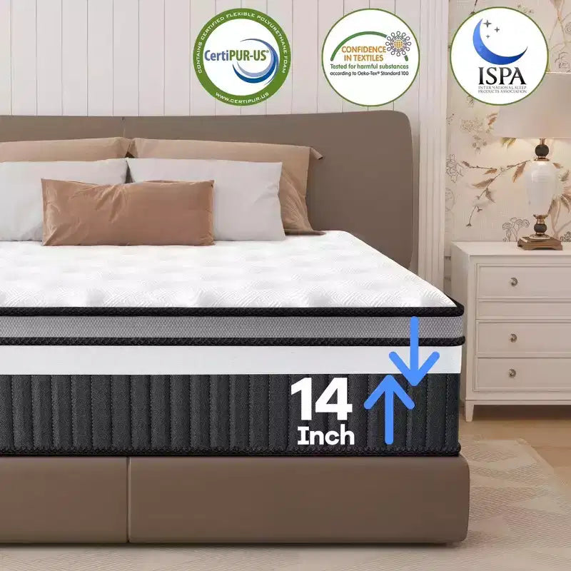 Mattress Clearance: 14 Hybrid Mattress Queen Size - Memory Foam & Individually Pocket Coils, Pressure Relief, CertiPUR-US Certified, Medium Firm