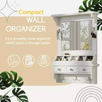 Tocador Truccabianco Fluttuante Versatile Theirn con Specchio, 3 Cassetti, 5 Tasche e 5 Ganci