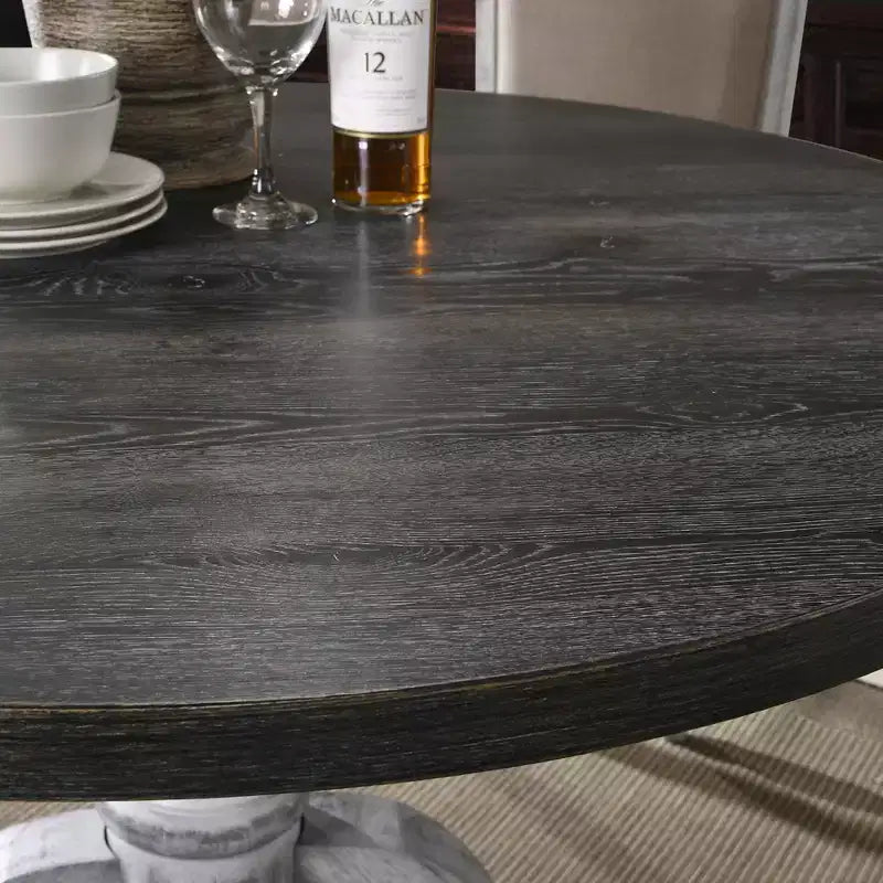 Tavolo da pranzo rotondo Iris Farmhouse 47 con piedistallo in legno