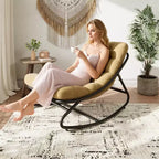 Poltrona a dondolo Papasan oversize color cuoio con capacità di 204 kg, reclinabile a uovo in ferro con rivestimento e-coat e cuscino per salotto interno/esterno (soggiorno/patio/giardino)