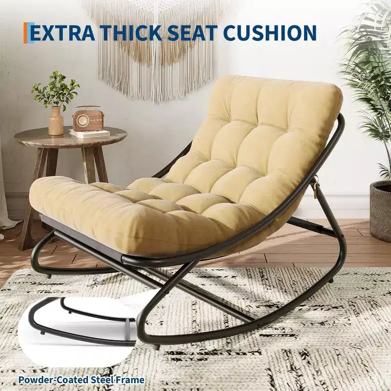 Poltrona a dondolo Papasan oversize color cuoio con capacità di 204 kg, reclinabile a uovo in ferro con rivestimento e-coat e cuscino per salotto interno/esterno (soggiorno/patio/giardino)