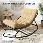 Poltrona a dondolo Papasan oversize color cuoio con capacità di 204 kg, reclinabile a uovo in ferro con rivestimento e-coat e cuscino per salotto interno/esterno (soggiorno/patio/giardino)