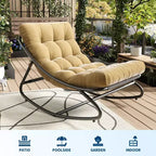 Poltrona a dondolo Papasan oversize color cuoio con capacità di 204 kg, reclinabile a uovo in ferro con rivestimento e-coat e cuscino per salotto interno/esterno (soggiorno/patio/giardino)