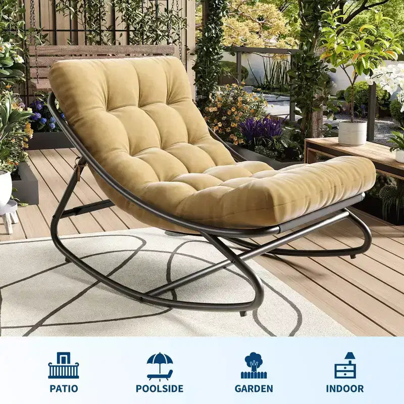 Poltrona a dondolo Papasan oversize color cuoio con capacità di 204 kg, reclinabile a uovo in ferro con rivestimento e-coat e cuscino per salotto interno/esterno (soggiorno/patio/giardino)
