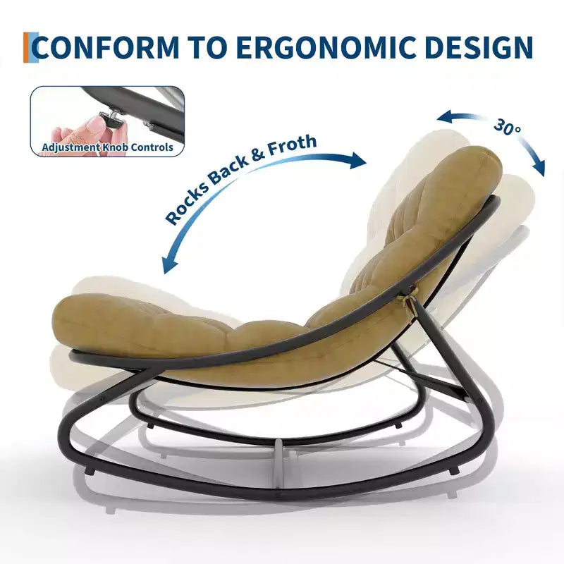 Poltrona a dondolo Papasan oversize color cuoio con capacità di 204 kg, reclinabile a uovo in ferro con rivestimento e-coat e cuscino per salotto interno/esterno (soggiorno/patio/giardino)