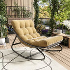 Poltrona a dondolo Papasan oversize color cuoio con capacità di 204 kg, reclinabile a uovo in ferro con rivestimento e-coat e cuscino per salotto interno/esterno (soggiorno/patio/giardino)